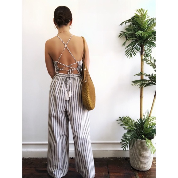 Pants - Last 1✨Parker Striped Open Back Jumpsuit